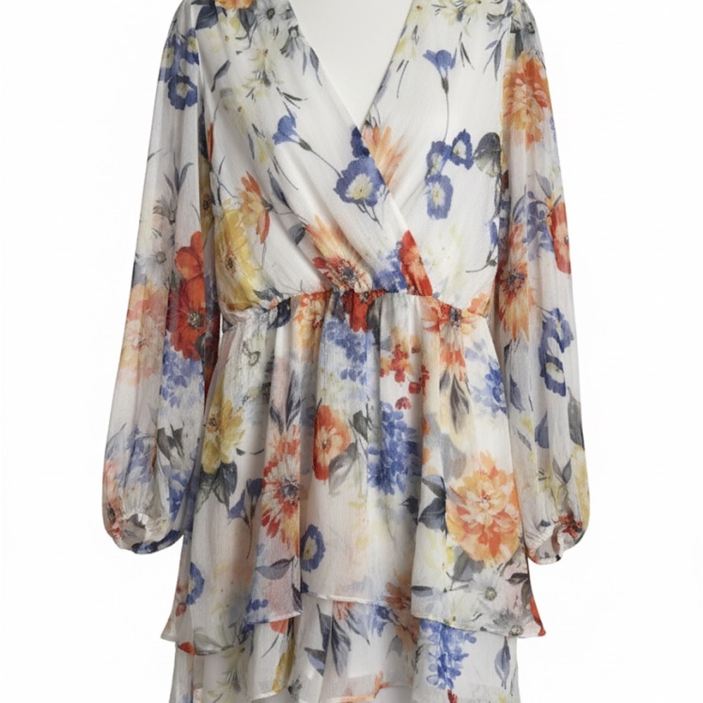 Express Multicolor Floral Long Sleeve Dress